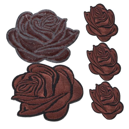 Operitacx 5St Rosenbeet bügel patches Stickstabilisator Blumen-Stoff-Patch Aufnäher mit Rosenmotiv Patches für Kleidung zum Aufbügeln Hutflicken aufbügeln Rosenblütenbeete Baumwolle Brown von Operitacx