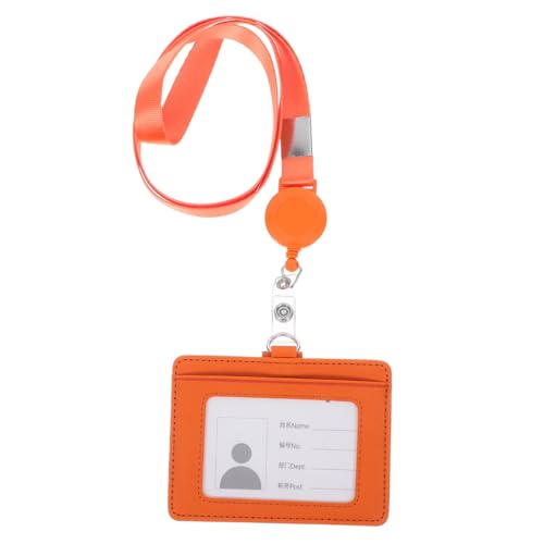 Operitacx Karten halter mit Lanyard Ausweishalter mit Umhängeband Lanyard mit Ausziehmechanismus Horizontaler ID Halter Büro Ausweishalter Lederbänder für Ausweise -Namensschild Orange von Operitacx