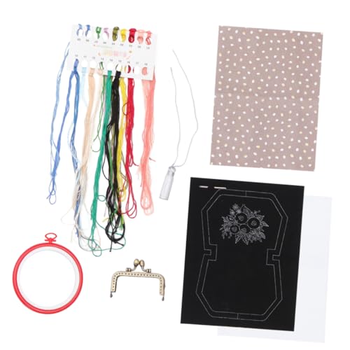 Operitacx Stickwerkzeuge für Anfänger Stickmaschine Stickgarn-Kit Sticknadeln Stickmotive Bastelsets embroidery set taschentücher stoffschultüte handgemachte Stickerei Taschenstickerei Black von Operitacx