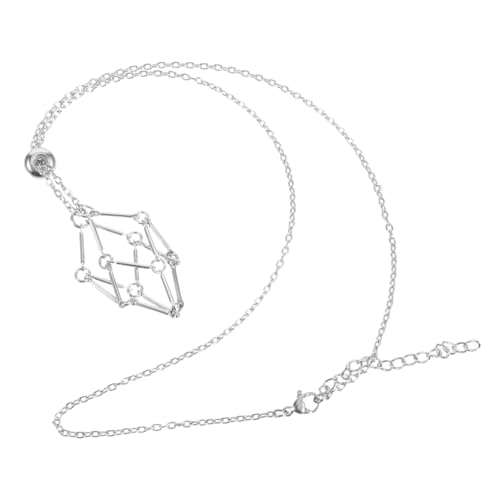 Operitacx Verstellbare Halskette Mit Kristallkäfig Aus Edelstahl Mesh Halter Für Natürliche Quarzsteine Unisex Schmuck Für Damen Und Herren Platinfarbe Format von Operitacx