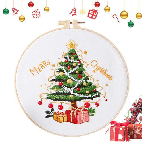 Opilroyn Bunte Stickerei Weihnachten – Weihnachtsstickerei Weihnachtsstickset 1 Set Weihnachtsdekorationsfarbe Handgefertigte Stickerei Anfängerstickzubehör Weihnachtsmann Elch Materialpaket Kreuzs von Opilroyn