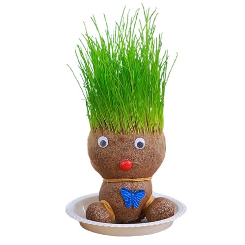 Opilroyn Graspuppen, Bonsai-Töpfe Tablett mit Pflanze, vielseitige Kinderpflanzen getopft, umweltfreundliche Puppenkopf-Pflanzgefäß, Graskopf-Puppe, Pflanzen getopft für Kinder, Desktop-Grünpflanzen von Opilroyn