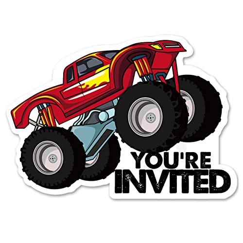 Monster Truck Motto Party Einladungen mit Umschlägen, 20 Set Monster Truck geformte Einladungen Geburtstag Babyparty Party Einladungen Supplies Favors, doppelseitig von Opomzk