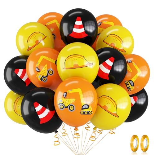 Bagger Luftballons, 12 Zoll Baustelle Geburtstag Party Deko mit Bagger Truck Schutzhelme Barrikade Druck Latex Ballons für Jungen Kindergeburtstag Baustelle Babyparty Geburtstagsparty Dekoration von Oponti