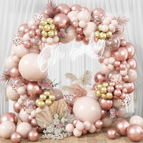 Ballon Girlande Beige Rosegold Gold, 119 Stück Luftballon Girlande Stück Pastell Orange Nude Weiß Gold Rosegold Konfetti Latexballoons Set für Mädchen Frau Geburtstag Hochzeit Verlobung Party Deko von Oponti