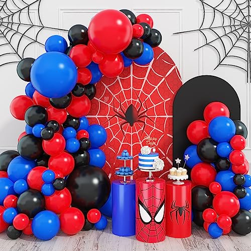 Ballon Girlande Rot Blau Schwarz, 101 Stück Luftballon Girlande Set Rot Schwarz Blau für Jungen Kinder, Spinnen Held Thema Geburtstag Deko für Kindergeburtstag Babyparty Halloween Party Dekoration von Oponti