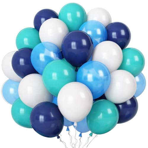 Blau Weiße Luftballons, 50 Stück Blaugrün Türkis Marineblau Hellblau Matte Weiss Latexballons Helium Ballons, 12 Zoll Mint Blau Luftballons Party Dekoration für Hochzeit Babyparty Geburtstag Partydeko von Oponti