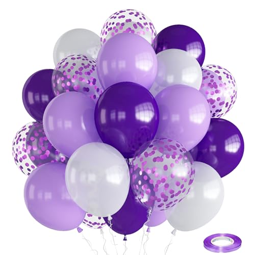 Lila Weiße Luftballons, Dunkellila Weiss Pastell Lila Latex Ballons mit Konfetti Luftballons, 30 Stück Lila Weiß Party Deko für Mädchen Frauen Hochzeit Babyparty Geburtstag Brautparty Dekoration von Oponti