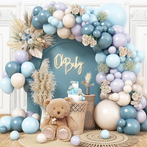 Luftballon Girlande Blau Beige, Retro Staubig Blau Weiß Pastell Blau Weißsand Latexballons, Schieferblau Beige Boho Ballon Girlande Set für Junge Babyparty Brautparty Geburtstag Hochzeit Party Deko von Oponti