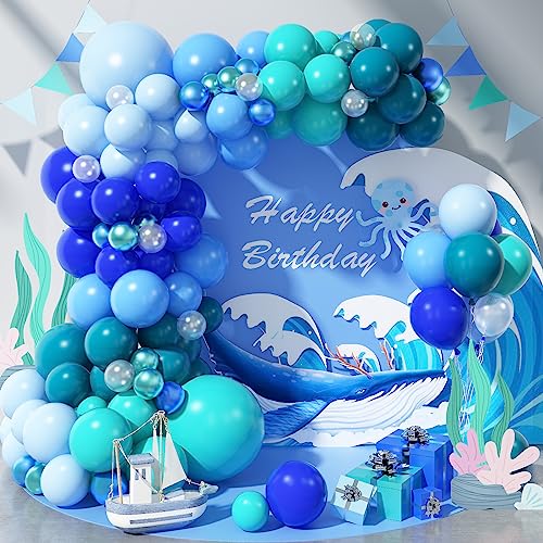 Luftballon Girlande Blau Grün, 112 Stück Türkis Pastell Hell Slate Blau Metallic Grün Ballon Girlande Set, Meer Geburtstag Deko Ballons für Junge Kindergeburtstag Babyparty Party Dekoration von Oponti