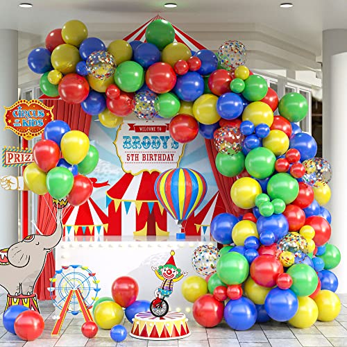 Luftballon Girlande Rot Gelb Blau, 129 Stück Regenbogen Bunt Ballon Girlande Set mit Rot Blau Gelb Grün Konfetti Latexballons für Karneval Zirkus Babyparty Geburtstag Party Hochzeit Kindergarten Deko von Oponti