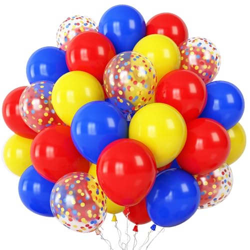 Luftballons Blau Gelb Rot, 55 Stück Matt gelb blau rot Helium ballon mit Konfetti Latexballons Karneval Luftballons für Kinder Jungen Mädchen Faschingdeko Geburtstag Babyparty Hochzeiten Dekorations von Oponti