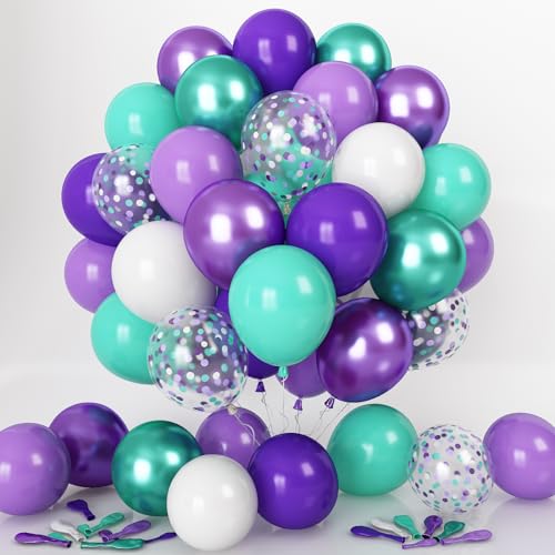 Luftballons Lila Grün, 55 Stück Metallic Lila Grün Matt Blaugrün Türkis Violett Weiß Konfetti Latexballon Helium Ballons für Mädchen Meerjungfrau Einhorn Geburtstag Party Babyparty Hochzeit Dekoration von Oponti