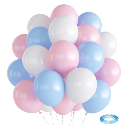 Luftballons Rosa Blau Weiß, 30 Stück Pastell Blau Rosa Weiß Latex Ballons, Gender Reveal Luftballons Set für Jungen oder Mädchen Geschlecht Offenbaren Geburtstags Babyparty Party Dekoration von Oponti