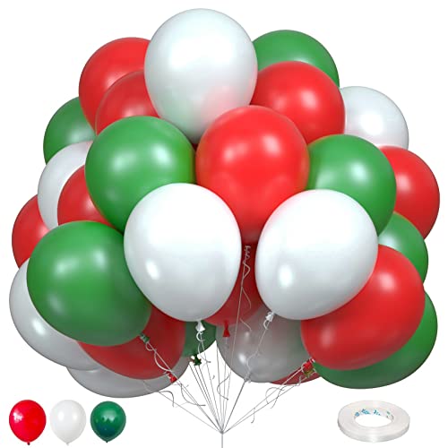 Luftballons Weihnachten, 75 Stück Rot Grün und weiß Latex Helium Ballons, 12 Zoll Weihnachts Party Luftballons mit Band für Weihnachtsdeko Hochzeit Geburtstag Babyparty Merry Christmas Party Deko von Oponti