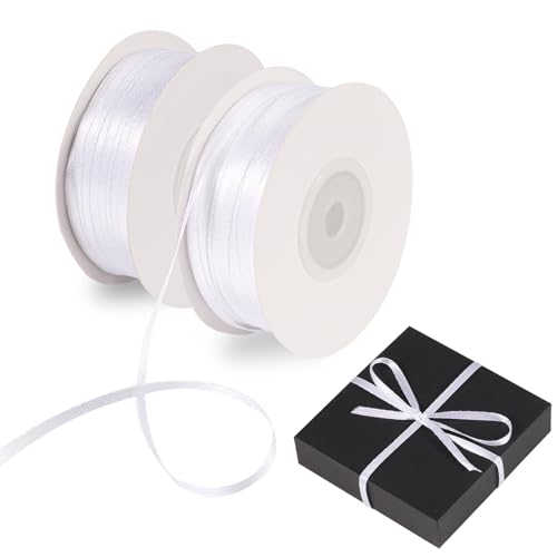 Opopark 182m x 3mm Satinband, 2 Pack Geschenkband, Stoff Schleifenband zum Geschenkverpackung, Hochzeit, Geburtstag Geschenke(Weiß) von Opopark