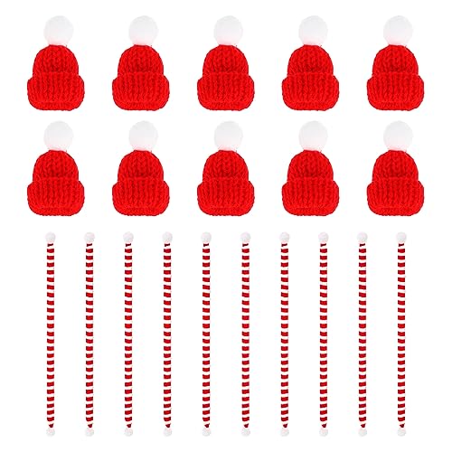 Opopark 20 Stück Mini Weihnachtsmütze und Mini Schal, Strickmützen Besteckbeutel Set Weihnachtsbesteckhalter für Weihnachtsfeier Weinflaschen Tischdekoration(Rot) von Opopark