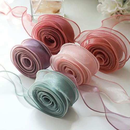 10Yards/Roll Sheer Chiffon Ribbon Organza Satin Ribbons for Gift Wrapping Decoration Wedding Bouquets Wreath Sewing Supplies von Optxzn