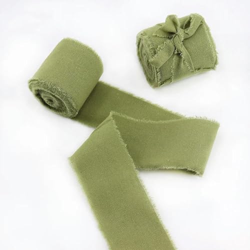 Optxzn 5 Yards Wide 3.8cm Cotton Ribbon Green DIY Gift Box Packaging Wedding Flower Bouquet Wrap Decoration Frayed Edge von Optxzn