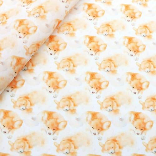 Optxzn 50 * 145 cm Corgi Hund Bedruckter Polyester-Baumwollstoff für Gewebe Nähen Quiltstoffe Handarbeitsmaterial DIY Handarbeit von Optxzn