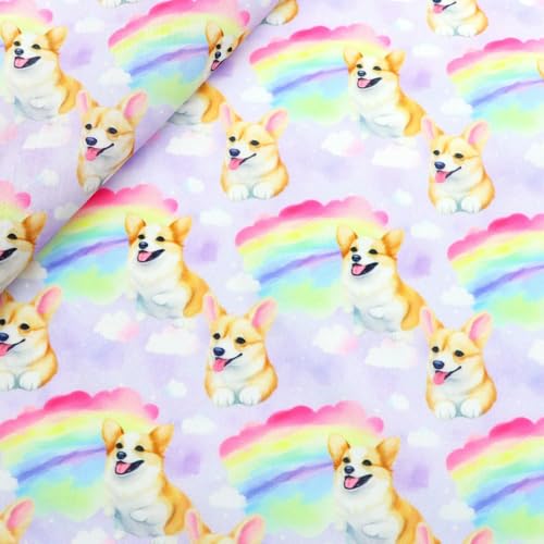 Optxzn 50 * 145 cm Corgi Hund Bedruckter Polyester-Baumwollstoff für Gewebe Nähen Quiltstoffe Handarbeitsmaterial DIY Handarbeit von Optxzn