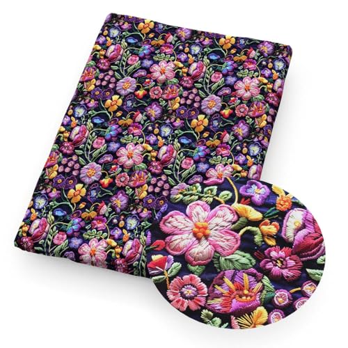 Optxzn 50 * 145 cm Lila Blume 3D Floral Imitation Gedruckt Polyester/Reiner Baumwolle Stoff Patchwork Nähen Quilt Stoff Handarbeit Tuch von Optxzn