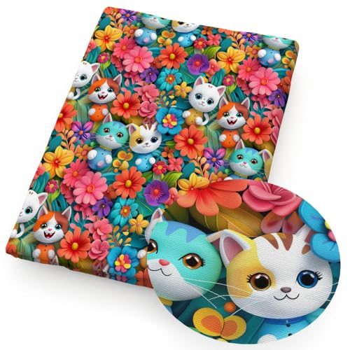 Optxzn 50 * 145 cm Süße Katze Blume 3D Imitation Gedruckt Polyester/Reine Baumwolle Stoff Patchwork Nähen Quilt Stoff Handarbeit Tuch von Optxzn