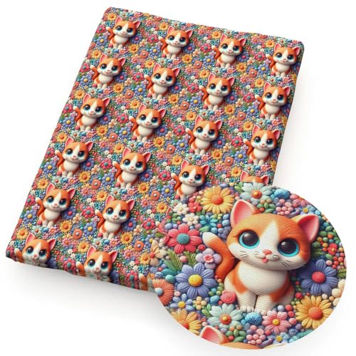 Optxzn 50 * 145 cm Süße Katze Blume 3D Imitation Gedruckt Polyester/Reine Baumwolle Stoff Patchwork Nähen Quilt Stoff Handarbeit Tuch von Optxzn