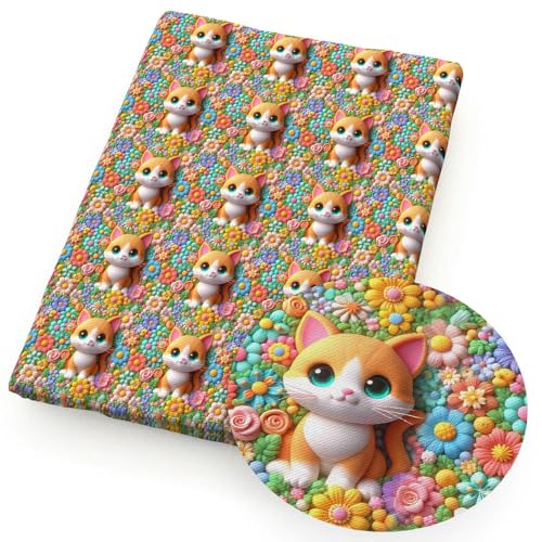 Optxzn 50 * 145 cm Süße Katze Blume 3D Imitation Gedruckt Polyester/Reine Baumwolle Stoff Patchwork Nähen Quilt Stoff Handarbeit Tuch von Optxzn