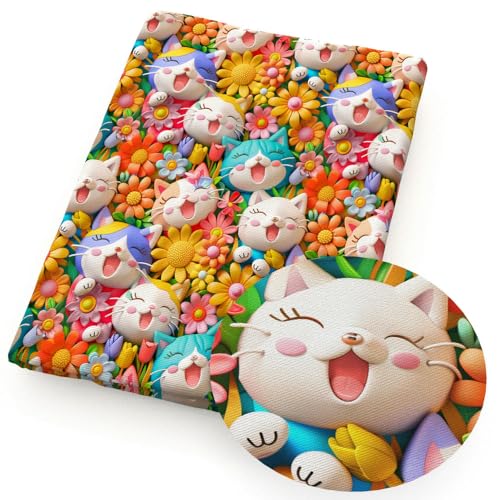 Optxzn 50 * 145 cm Süße Katze Blume 3D Imitation Gedruckt Polyester/Reine Baumwolle Stoff Patchwork Nähen Quilt Stoff Handarbeit Tuch von Optxzn