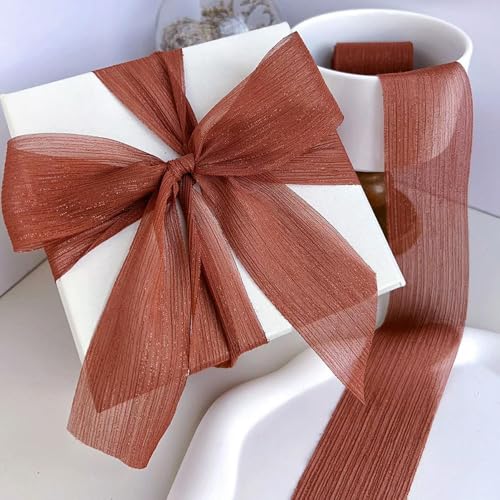 Optxzn 5M Silver Sparkling Ribbon Chiffon Wrinkle Mesh Accessories Bright Silk Wrinkle Bow Gift Box Flower Bundle Packaging Yarn Ribbon von Optxzn