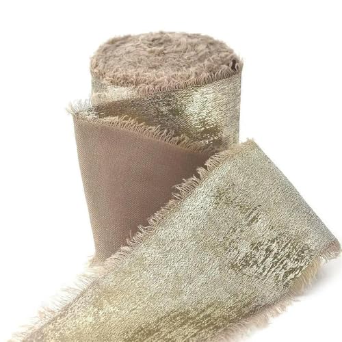 Optxzn 5Yards/Roll Gold Glitter Frayed Silk Ribbon Edged Handmade Ripped Wedding Party Flower Bouquet Gift Packing Decoration DIY Craft von Optxzn