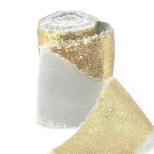 Optxzn 5Yards/Roll Gold Glitter Frayed Silk Ribbon Edged Handmade Ripped Wedding Party Flower Bouquet Gift Packing Decoration DIY Craft von Optxzn