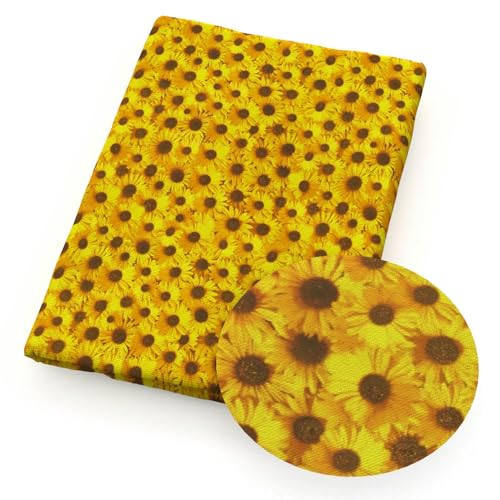 Optxzn Sonnenblumen-Patchwork-Druck, Polyester-Baumwollstoff zum Nähen von Taschentüchern, Quiltstoffe, Handarbeitsmaterial, DIY, handgefertigt, 50 x 145 cm von Optxzn