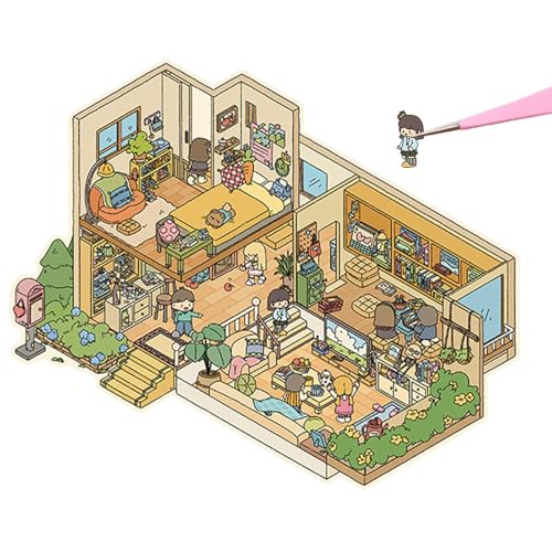 Effect House Stickers, Cartoon-Miniatur-Szenenaufkleber, niedliche Szenen, 18,5 x 19 cm / 7,28 x 7,48 Zoll, multifunktionales Haus, um feine Motorskills und kreative Fähigkeiten zu verbessern von Opvonxeh