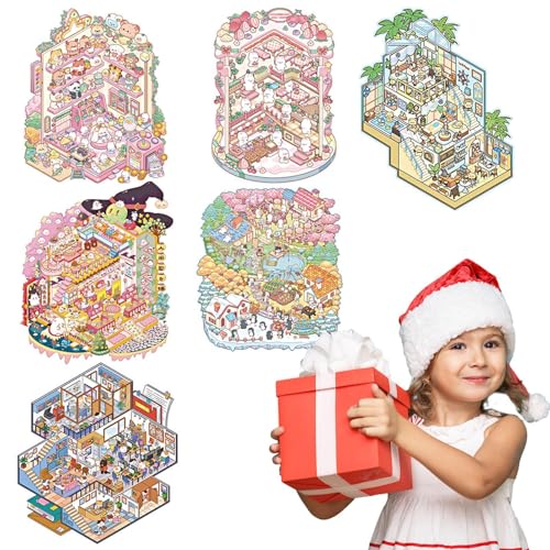 Landschaftsaufkleberszene, Aufkleberraumszene - Kreatives No-Cut Cartoon House Decal,3d Dreamland Landscape Decal, Kinder lustiges Buch für Mädchen, Zuhause, Schule, Junge von Opvonxeh