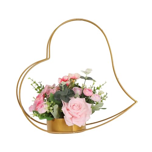 Opvonxeh Blumenarrangement für Hochzeiten, Herzform, Eisen, Hochzeitsschuhe, Goldvasen und Herz-Shaped Iron Basket für Blumentischdekoration, 39 x 40 x 16 cm von Opvonxeh