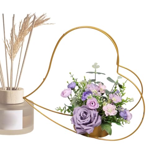 Opvonxeh Blumenarrangement für Hochzeiten, Herzform, Eisen, Hochzeitsschuhe, Goldvasen und Herz-Shaped Iron Basket für Blumentischdekoration, 39 x 40 x 16 cm von Opvonxeh