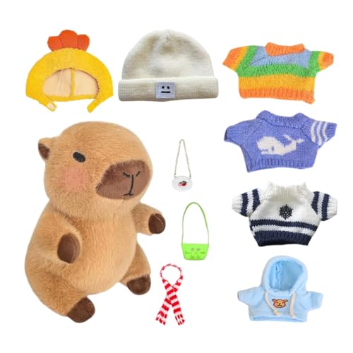 Opvonxeh Capybara Plüschtier mit Kleidung, interaktives Kleid mit Stuffed Capybara, niedliches Tier-Puppe mit 10 Kleidern und Zubehör, niedliches Spielzeug für Kinder von Opvonxeh