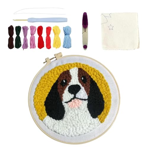 Opvonxeh Niedliches Hundemuster Punch Needle Set für Anfänger, kreatives Stickset, lustiges Nähset für Kunst und Handwerk, perfekt für Urlaubsdekorationen und Kunstprojekte von Opvonxeh