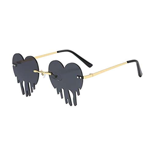 Herz Sonnenbrille für Damen Herren, Unregelmäßig Randlos Bunte Herzform Sonnenbrille, Lustige Neon Brille HerzBrille Hippie, Retro Party Sonnenbrille, Randlose Interessant Brille, (Grey, One Size) von Orbgons