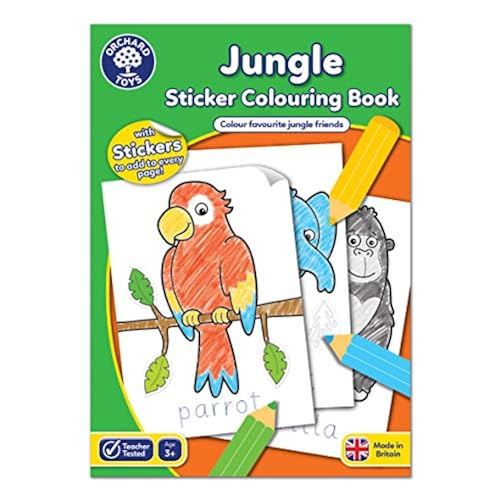 Orchard Toys Jungle Sticker Colouring Book - Educational Colouring Activity Book - Colour and Write Jungle Animals - Kids age 3 Years + von Orchard Toys