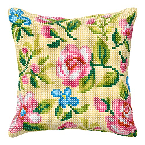 Orchidea Cross Stitch Kit: Cushion: Large Kreuzstich-Set: Kissen: groß, Rosen auf beigem Hintergrund, 40 x 40 cm von Orchidea