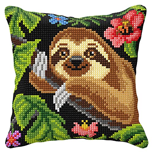 Orchidea Cross Stitch: Cushion Kit Kreuzstich-Set für Kissen, Faultier, 40 x 40 cm von Orchidea