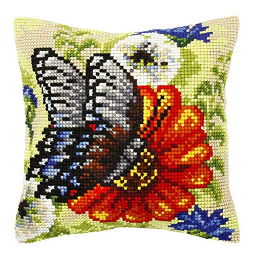 Orchidea Cross Stitch: Cushion Kit Kreuzstich-Set für Kissen, Schmetterling auf Gerbera, 40 x 40 cm von Orchidea