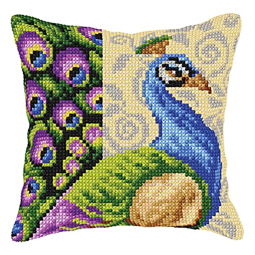 Orchidea Cushion Cross Stitch Kit Stickpackung für Kissen, pfau, 40 x 40 cm von Orchidea