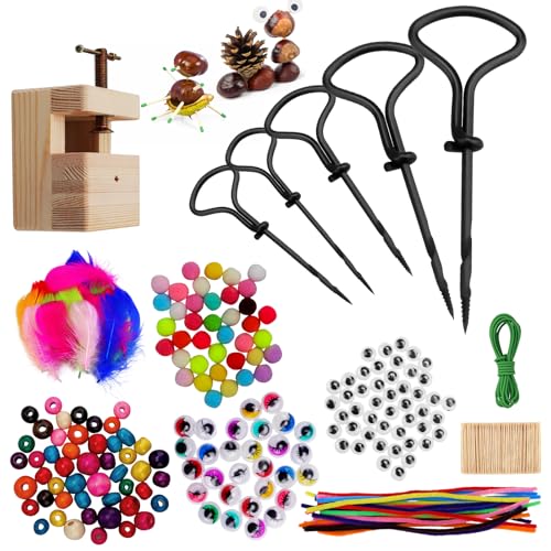 Kastanienbohrer Set, Herbst Kastanien Bastelset für Kinder, Naturmaterial DIY Zubehör, inklusive Bohrer, Kastanienhalter, Pompons, Federn, Kulleraugen von Orchideeknc