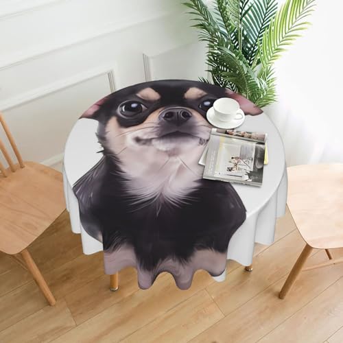 Runde Tischdecke mit niedlichem Chihuahua-Druck, wasserdicht, knitterfrei, wiederverwendbar, Tischdecke für Küche, Esszimmer, Party-Dekoration, 152 x 152 cm von OrcoW