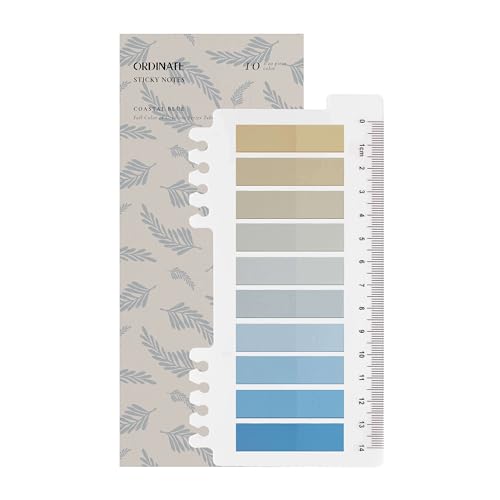 Ordinate 200 Stück Sticky Notes, Transparent Haftnotizen zum Markieren, Haftstreifen, Seitenmarkieren, Ästhetischer Haftnotizzettel, Full Color of Gradient (H-200 Stück Coastal Blue) von Ordinate