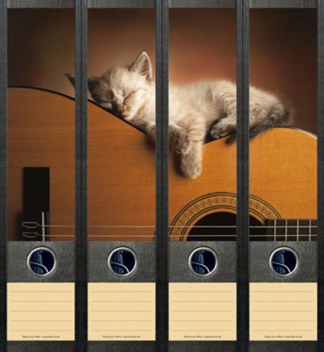 Ordnerrücken breit 4er Set Ordner Katze auf Gitarre Aufkleber Etiketten Deko 070 von Ordnerrücken breit